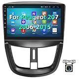 Podofo Android Autoradio GPS für Peugeot 207 2006-2015, 9' Touchscreen WiFi Bluetooth FM RDS Radio SpiegelLink USB Autonavigation Video Stereo Player für Peugeot207 + Rückfahrkamera
